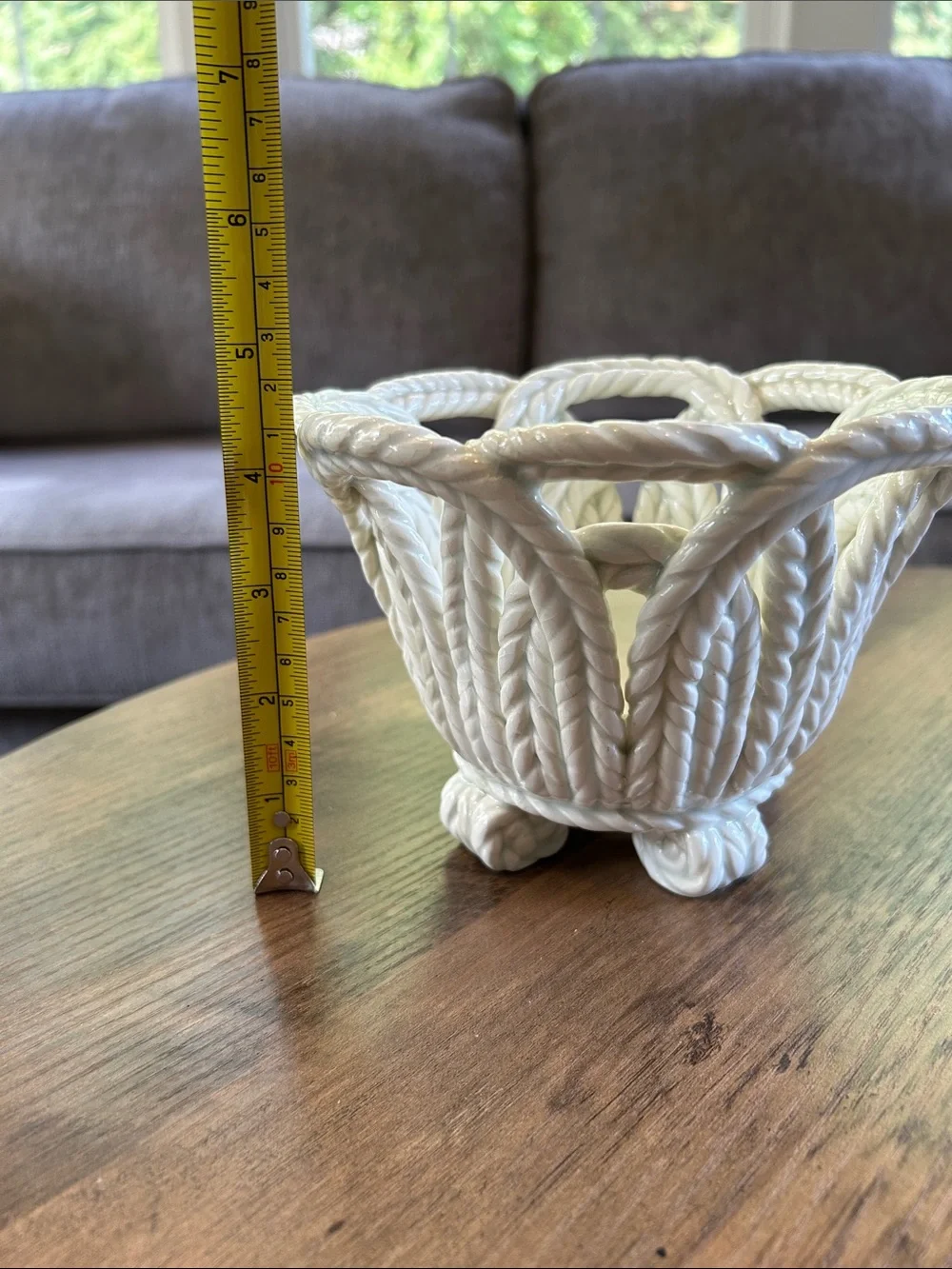 Spanish White Ceramic Piece in Basketweave Rope Pattern-Dated 1959